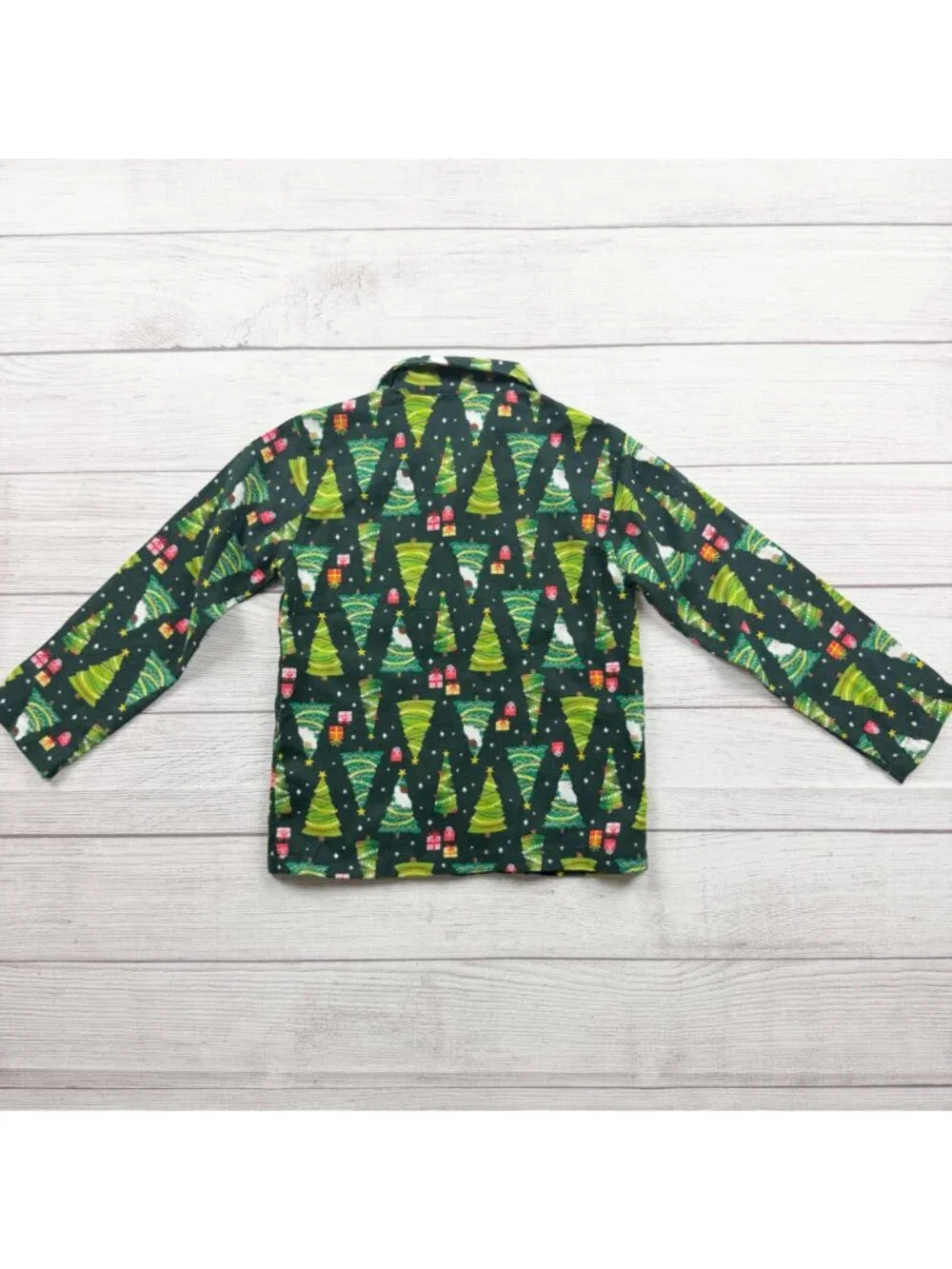 Old Navy Christmas Tree Pajama Set Buttoned Collared Green XS 5